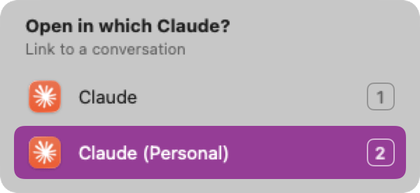 The chooser, asking which Claude should open a link