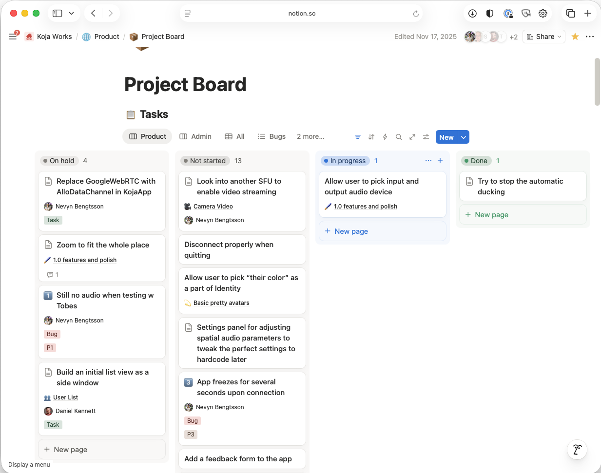 A screenshot of a backlog in Notion